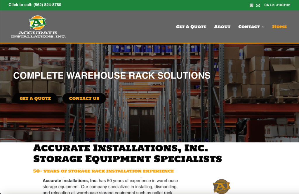 Accurate Installations, Inc. website design example