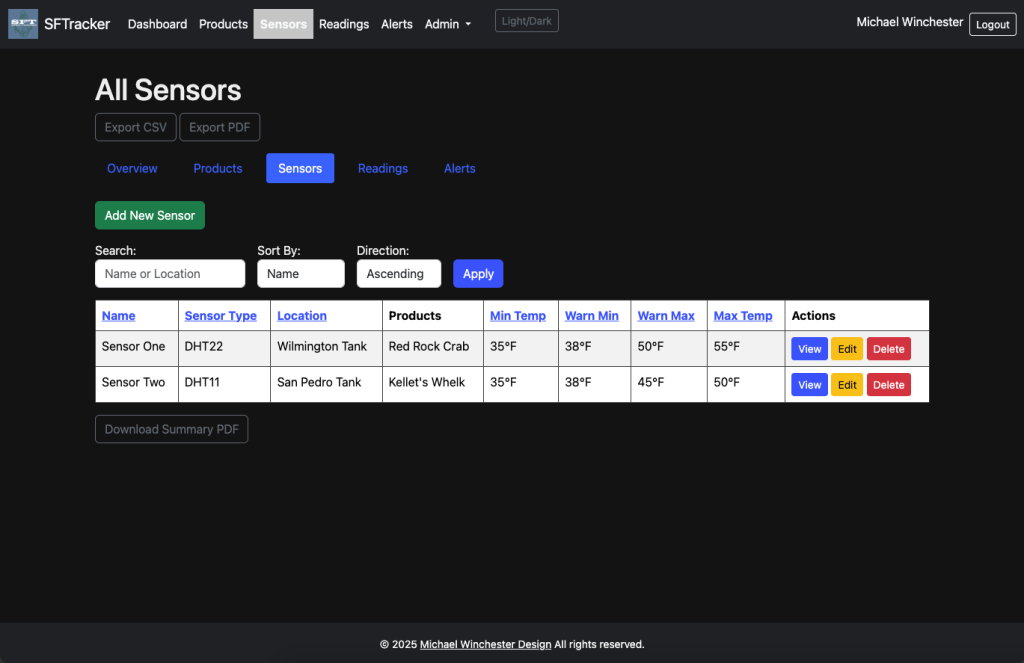 The All Sensors page is where you can manage your sensors. Add, Edit, and remove Sensors