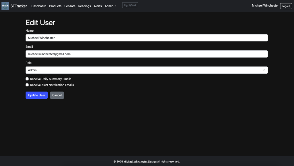 Add or Edit your Users contact information here
