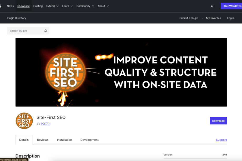 Screenshot showing the Site-First SEO plugin available through WordPress