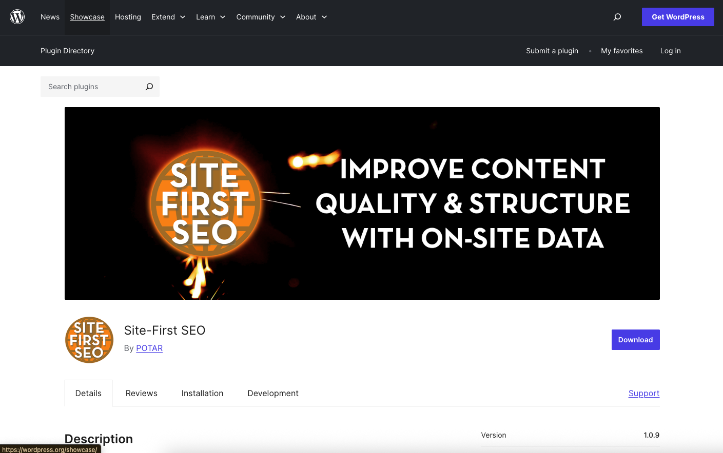 Screenshot showing the Site-First SEO plugin available through WordPress